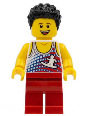 Male, Tank Top with Surfer Silhouette, Red Legs, Black Hair (edu010)
