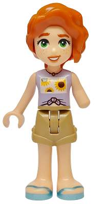 Friends Autumn - Lavender Vest with Sunflowers, Dark Tan Shorts, Metallic Light Blue Sandals (frnd0721)