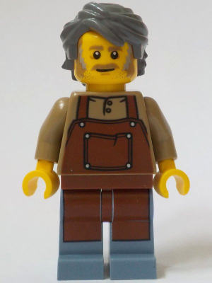 General Store Owner - Male, Reddish Brown Apron, Sand Blue Legs, Dark Bluish Gray Hair (bdp115)