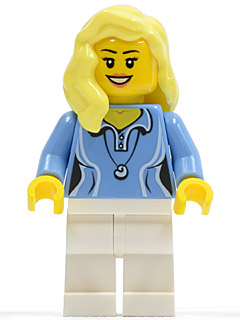 Medium Blue Female Shirt with Two Buttons and Shell Pendant, White Legs, Bright Light Yellow Female Hair over Shoulder (cty0346)