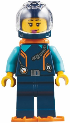 Harbormaster's Office Diver - Dark Blue Diving Suit and Helmet, Orange Air Tanks and Flippers, Trans-Clear Visor (bdp151)