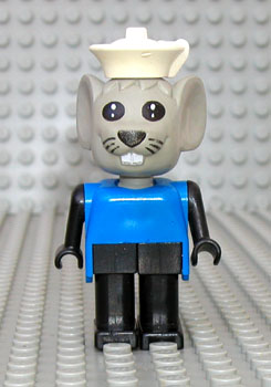 Fabuland Mouse - Mortimer Mouse (Morty), Light Gray Head, Blue Top, White Sailor Hat (fab9e)