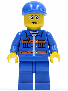 Blue Jacket with Pockets and Orange Stripes, Blue Legs, Blue Short Bill Cap, Glasses, Open Mouth Smile (cty0224)