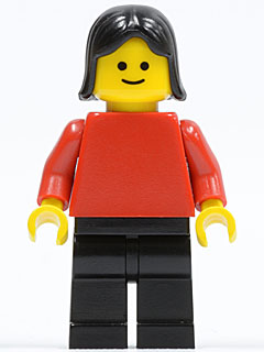 Plain Red Torso with Red Arms, Black Legs, Black Female Hair (pln145)