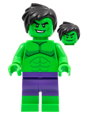 Hulk - Minifigure, Dark Purple Pants, Short Tousled Hair (sh0798)