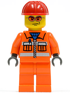 Construction Worker - Orange Zipper, Safety Stripes, Orange Arms, Orange Legs, Red Construction Helmet, Orange Glasse (cty0132)