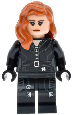 Black Widow - Black Jumpsuit, Dark Orange Mid-Length Hair, Printed Legs, Black Hands, Dark Brown Eyebrows (sh1012)