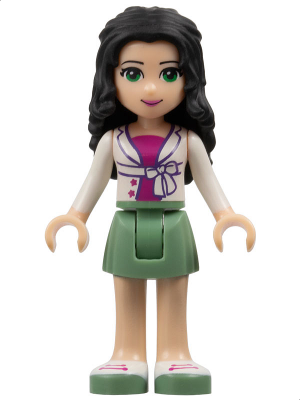 Friends Emma - Sand Green Skirt, White Jacket with Bow over Magenta Top (frnd0067)