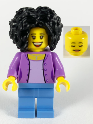 Female, Bushy Black Hair, Medium Lavender Jacket on Lavender Shirt, Medium Blue Legs (twn385)