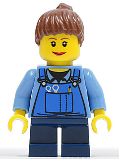 Overalls with Tools in Pocket Blue, Reddish Brown Ponytail Hair, Lipstick, Dark Blue Short Legs (twn086)