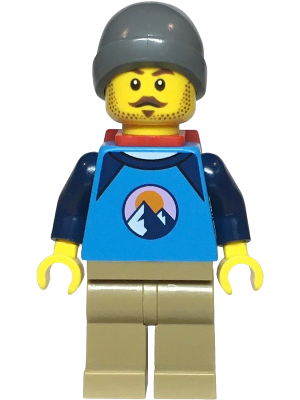 Hiker - Male, Dark Azure and Dark Blue Shirt with Mountains, Dark Tan Legs, Dark Bluish Gray Beanie, Red Backpack Thin (cty1725)