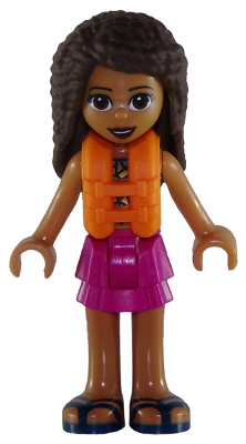 Friends Andrea - Magenta Layered Skirt, Dark Turquoise and Gold Top, Life Jacket (frnd0264)
