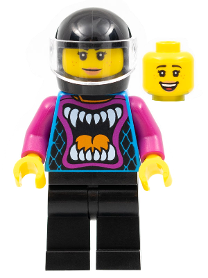Ann McCloud - Stuntz Driver, Dark Azure Jacket with Animal Mouth and Magenta Arms, Black Legs, Black Helmet, Trans-Clear Visor (cty1320)