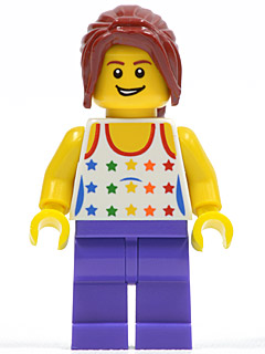 Shirt with Female Rainbow Stars Pattern, Dark Purple Legs, Dark Red Hair Ponytail Long with Side Bangs (gen060)