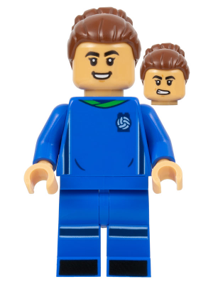 Soccer Player, Female, Blue Uniform, Medium Tan Skin, Reddish Brown Bun (idea136)