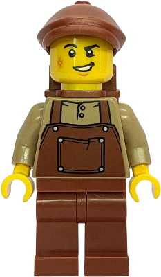 Gold Mine Miner - Male, Dark Tan Shirt with Reddish Brown Apron, Reddish Brown Legs, Flat Cap and Backpack (bdp303)