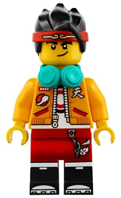 Monkie Kid - Bright Light Orange Open Jacket, Dark Turquoise Headphones, Smirk / Angry (mk001)