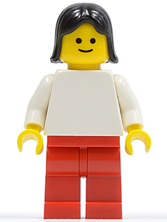 Plain White Torso with White Arms, Red Legs, Black Female Hair (fmf001)