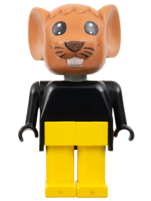 Fabuland Mouse - Michael Mouse (Moe), Brown Head, Yellow Legs, Black Top (fab9d)