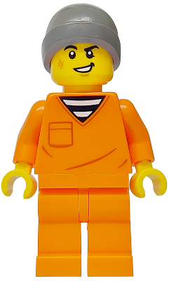 Police - City Jail Prisoner Male, Orange Prison Jumpsuit, Dark Bluish Gray Beanie, Scruff Mark (cty1699)