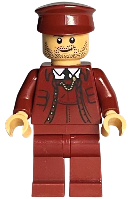 Train Conductor - Male, Dark Red Suit and Hat, Medium Tan Head (hp377)