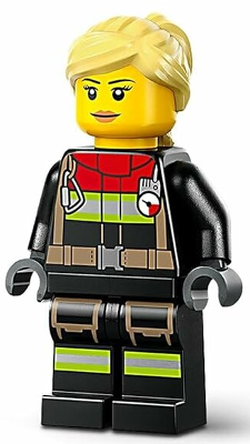 Fire - Female, Black Jacket and Legs with Reflective Stripes and Red Collar, Bright Light Yellow Hair Ponytail and Swept Sideways Fringe (cty1731)
