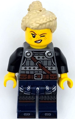 Viking Shield-Maiden - Dark Bluish Gray and Silver Armor, Dark Blue Legs with Trim, Tan Hair (idea170)
