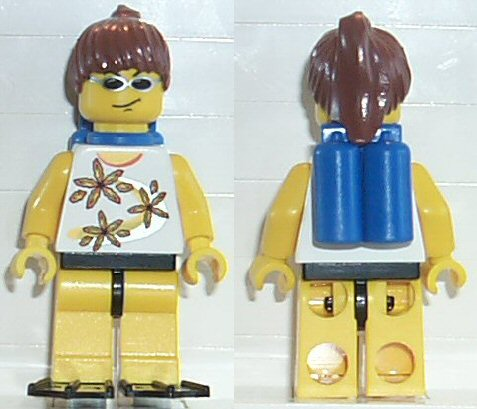 Yellow Flowers - Brown Ponytail Hair, Blue Air Tanks, Black Flippers (twn063)