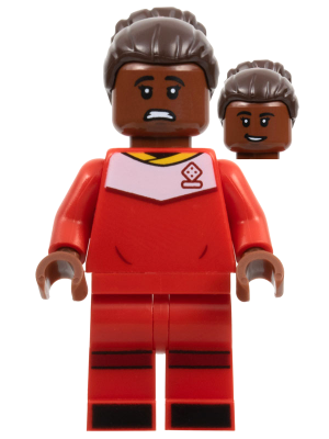 Soccer Player, Female, Red Uniform, Reddish Brown Skin, Dark Brown Hair with Bun (idea133)