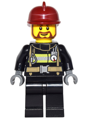 Fire - Reflective Stripes with Utility Belt, Black Legs, Dark Red Fire Helmet, Brown Beard Rounded (game015)