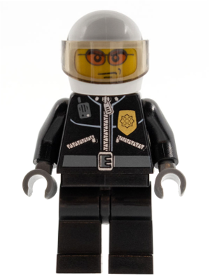 Police - City Leather Jacket with Gold Badge, White Helmet, Trans-Brown Visor, Orange Sunglasses (cty0102)