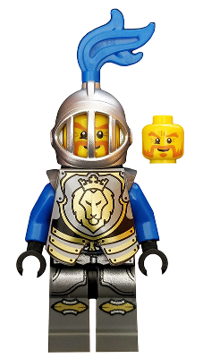Castle - King's Knight Armor with Lion Head with Crown, Helmet with Fixed Grille, Blue Plume (cas523)