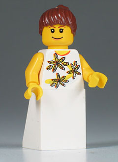 Yellow Flowers - Reddish Brown Ponytail Hair, White Skirt (twn065)