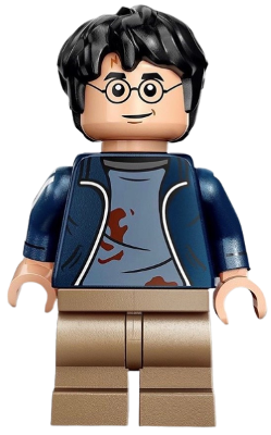 Harry Potter - Dark Blue Open Jacket over Sand Blue Shirt with Dirt Stains, Printed Arms, Dark Tan Medium Legs (hp419)