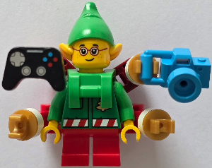 Elf - Green Jacket with Christmas Trees, Bright Green Neck Bracket with Robot Arms and Utensils (hol385a)