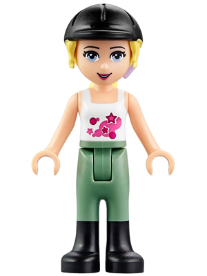 Friends Stephanie - Sand Green Riding Pants, Black Riding Helmet, Lavender Bow, White Top with Stars (frnd0157)