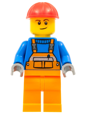 Overalls with Safety Stripe Orange, Orange Legs, Red Construction Helmet, Lopsided Smile (con011)