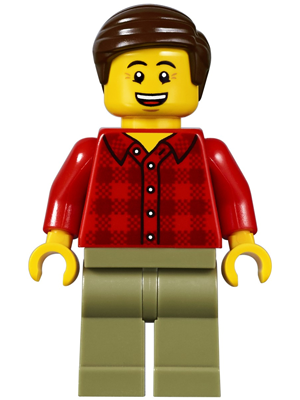 Dad, Red Plaid Flannel Shirt, Olive Green Legs, Dark Brown Smooth Hair (twn295)