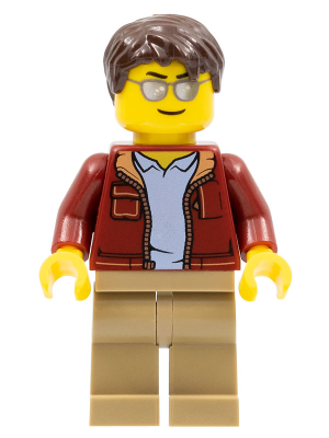 Man, Dark Red Jacket with Bright Light Blue Shirt, Dark Tan Legs, Dark Brown Short Tousled Hair, Sunglasses (Truck Driver) (cty0985)