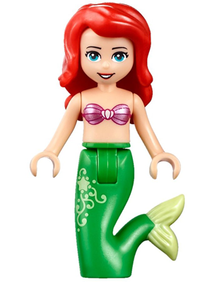 Ariel, Mermaid (Light Nougat) - Metallic Pink Shell Bra Top, Bright Green Tail with Star and Filigree, Medium Azure Eyes (dp037)