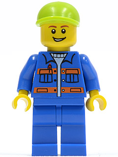 Blue Jacket with Pockets and Orange Stripes, Blue Legs, Lime Short Bill Cap, Open Grin (cty0295)