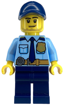 Police - City Shirt with Dark Blue Tie and Gold Badge, Dark Tan Belt with Radio, Dark Blue Legs, Dark Blue Cap with Hole, Stubble Beard (cty1334)