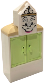 Wardrobe - Yellowish Green Doors, Printed Face on Tile, Modified 2 x 3 Pentagonal, Tan Curved Slopes (dp100)
