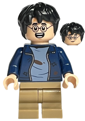 Harry Potter - Dark Blue Open Jacket over Sand Blue Shirt with Dirt Stains, Dark Tan Medium Legs, Lopsided Grin / Open Mouth Smile with Teeth Parted (hp364)