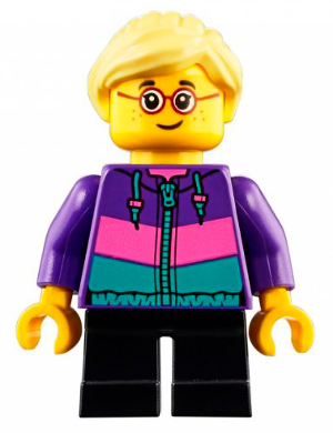 Child - Girl, Dark Purple Jacket, Black Short Legs, Bright Light Yellow Ponytail, Glasses, Freckles (cty0908)