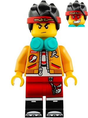 Monkie Kid - Bright Light Orange Open Jacket, Dark Turquoise Headphones, Neutral / Angry with Red Face Paint (mk019)