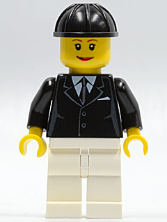 Horse Rider, Female, Black Suit with Tie, White Legs, Black Construction Helmet (twn076)