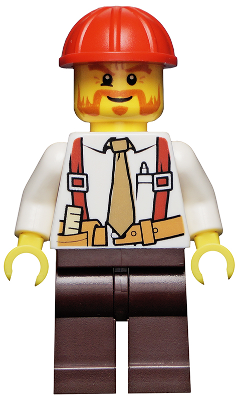 Construction Foreman - Shirt with Tie and Suspenders, Dark Brown Legs, Red Construction Helmet (cty0529)