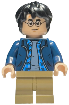 Harry Potter - Dark Blue Open Jacket over Plaid Shirt with Collar and Sand Blue Shirt, Dark Tan Medium Legs (hp544)