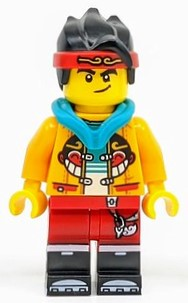 Monkie Kid - Bright Light Orange Open Jacket with Monkey Head Logo, Dark Turquoise Hood, Smirk / Angry (mk038)